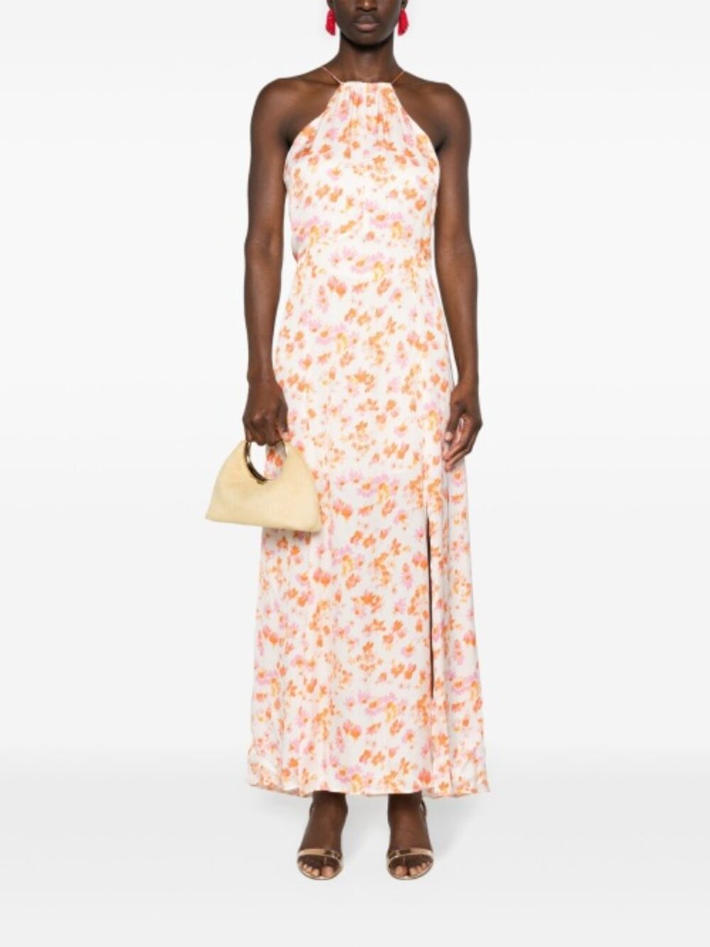 MAJE Rispring Maxi Dress Luxe Floral Airy Satin Halter Gown Party Flowy Stunner - Picture 7 of 16
